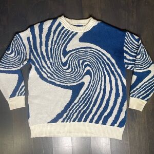 Aelfric Eden Men’s Blue and Cream Swirl Pattern Sweater Size Small